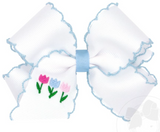 MEDIUM GROSGRAIN BOW WITH MOONSTITCH EDGE AND TULIPS EMBROIDERY
