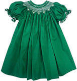 CLASSIC GREEN SMOCKED BISHOP DRESS