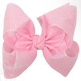 4.5 GLITTER METALLIC HAIR BOW - LIGHT PINK
