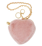GIRL'S FUZZY HEART WRISTLET COIN PURSE - PINK