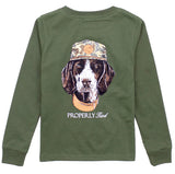 BOYS LONG SLEEVED SHIRT - MAN'S BEST FRIEND DOG ON OLIVE GREEN