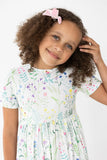 SPRING DANDELION FLORAL SHORT SLEEVE POCKET TWIRL DRESS