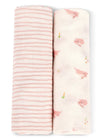 BUNNY AND PINK WAVE SWADDLE SET