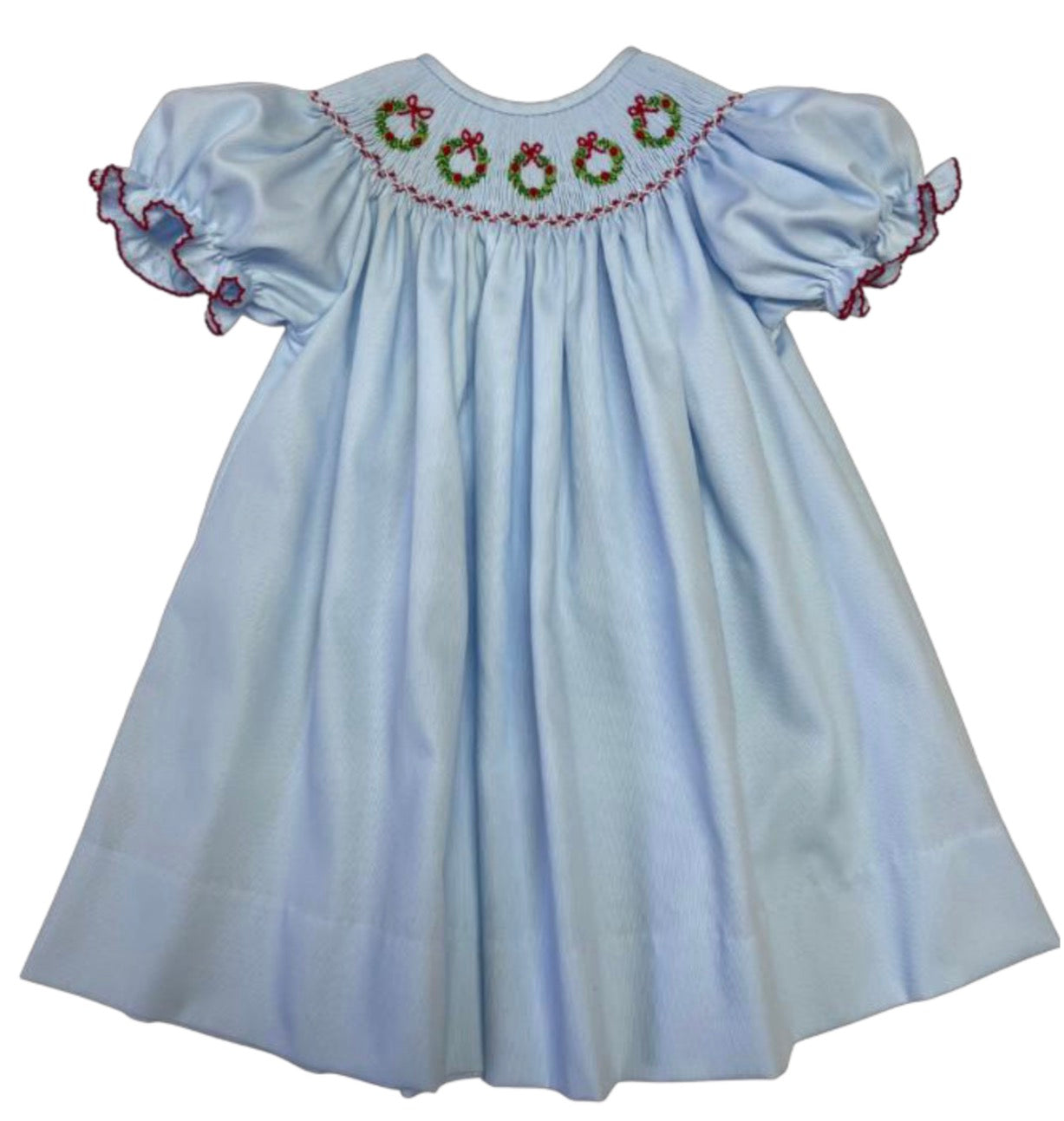 CHRISTMAS WREATH SMOCKED BISHOP DRESS – MiMi Kids