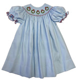 CHRISTMAS WREATH SMOCKED BISHOP DRESS
