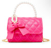 QUILTED PEARL HANDLE BOW RIBBON HANDBAG