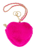 GIRL'S FUZZY HEART WRISTLET COIN PURSE - HOT PINK