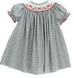 RED BOWS ON GINGHAM - BISHOP DRESS