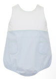 LIGHT BLUE GINGHAM BOYS SUNBUBBLE TRIMMED IN GREEN GINGHAM