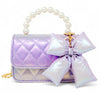 SHINY QUILTED FLUFFY BOW HANDBAG - PURPLE