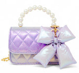SHINY QUILTED FLUFFY BOW HANDBAG - PURPLE