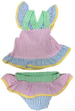 2 PC MULTICOLOR STRIPE RUFFLE GIRL SWIM SUIT