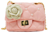 QUILTED FLOWER PEARL HANDBAG - PINK