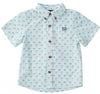 BOYS SHORT SLEEVE FISHING SHIRT IN PALM TREE PRINT ON WHITE