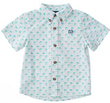 BOYS SHORT SLEEVE FISHING SHIRT IN PALM TREE PRINT ON WHITE