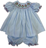 CHRISTMAS WREATH SMOCKED BLOOMER SET