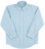 DEAN'S LIST DRESS SHIRT SUNRISE BLVD. BLUE AND TURKS TEAL CHANDLER CHECK WITH MULTICOLOR STORK