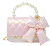 SHINY QUILTED FLUFFY BOW HANDBAG - PINK