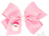 MEDIUM HAIR BOW WITH MOONSTITCH EDGE AND PINK SANTA EMBROIDERY