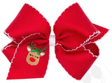 KING GROSGRAIN HAIR BOW WITH MOONSTITCH EDGE AND REINDEER EMBROIDERY