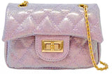 GIRLS PURPLE CLASSIC QUILTED SPARKLE MINI HANDBAG