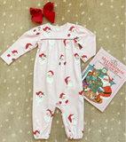 LONG SLEEVE PENNY'S PLAYSUIT - DEAR SANTA (PALM BEACH PINK) WITH RICHMOND RED