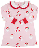 MAUDE'S RUFFLE CASSIDY COMFY CREWNECK DRESS - DEAR SANTA (PALM BEACH PINK) WITH WORTH AVENUE WHITE AND RICHMOND RED