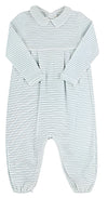 LONG SLEEVE BRADFORD ROMPER  OLD GREENWICH GREEN STRIPE WITH WORTH AVENUE WHITE