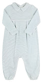 LONG SLEEVE BRADFORD ROMPER  OLD GREENWICH GREEN STRIPE WITH WORTH AVENUE WHITE