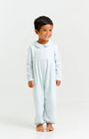 LONG SLEEVE BRADFORD ROMPER  OLD GREENWICH GREEN STRIPE WITH WORTH AVENUE WHITE