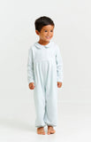 LONG SLEEVE BRADFORD ROMPER  OLD GREENWICH GREEN STRIPE WITH WORTH AVENUE WHITE