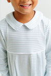 LONG SLEEVE BRADFORD ROMPER  OLD GREENWICH GREEN STRIPE WITH WORTH AVENUE WHITE