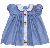 LIGHT BLUE GINGHAM EMBROIDERED DRESS FOR BACK TO SCHOOL