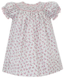 PINK ENGLISH GARDEN FLORAL SMOCKED BISHOP DRESS