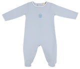 ROCK ME ROMPER - BUCKHEAD BLUE WITH PALMETTO PEARL AND PUMPKIN EMBROIDERY