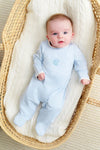 ROCK ME ROMPER - BUCKHEAD BLUE WITH PALMETTO PEARL AND PUMPKIN EMBROIDERY
