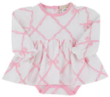 LONG SLEEVE DAISY'S DIAPER COVER DRESS BELLE MEADE BOW WITH PIER PARTY PINK
