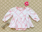 LONG SLEEVE DAISY'S DIAPER COVER DRESS BELLE MEADE BOW WITH PIER PARTY PINK