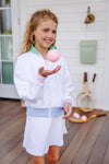 PREPLETIC JULES JACKET WORTH AVENUE WHITE WITH BEALE STREET BLUE, PALM BEACH PINK, GRACE BAY GREEN, AND LAUDERDALE LAVENDER