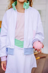 PREPLETIC JULES JACKET WORTH AVENUE WHITE WITH BEALE STREET BLUE, PALM BEACH PINK, GRACE BAY GREEN, AND LAUDERDALE LAVENDER