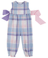 SLEEVELESS REBECCA ROMPER PEACH BLOSSOM PLAID WITH PALM BEACH PINK AND PALISADES PURPLE