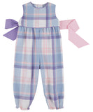 SLEEVELESS REBECCA ROMPER PEACH BLOSSOM PLAID WITH PALM BEACH PINK AND PALISADES PURPLE