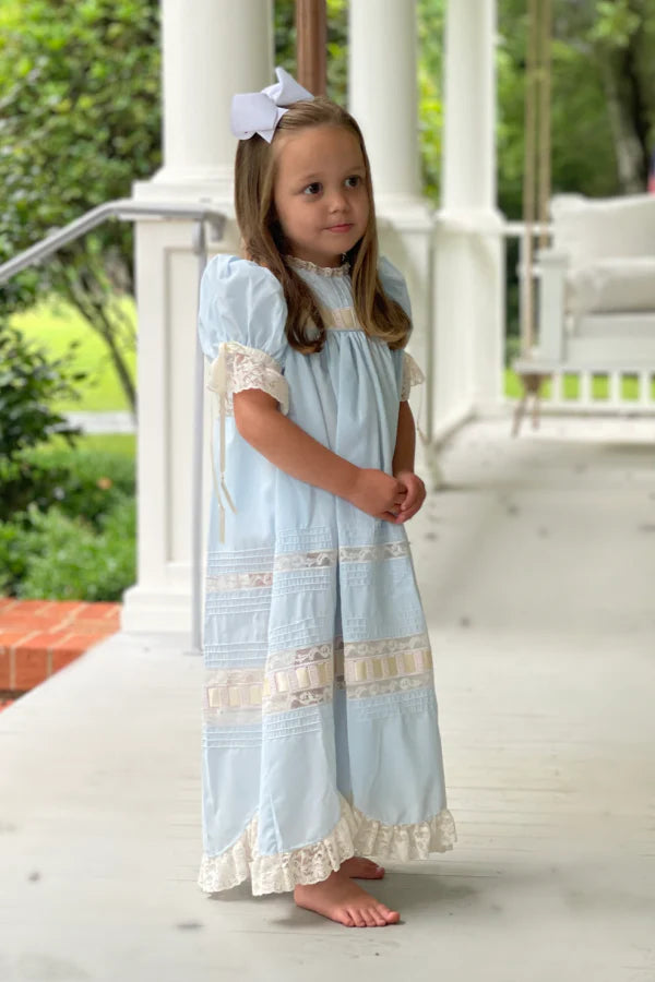HEIRLOOM DRESS - BABY BLUE WITH ECRU LACE MiMi Kids HEIRLOOM DRESS - BABY BLUE WITH ECRU LACE MiMi Kids