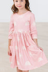 SOFT PINK SUNS 3/4 SLEEVE POCKET TWIRL DRESS