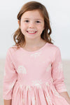 SOFT PINK SUNS 3/4 SLEEVE POCKET TWIRL DRESS