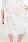 WHIMSICAL WILDFLOWERS 3/4 SLEEVE POCKET TWIRL DRESS