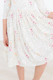 WHIMSICAL WILDFLOWERS 3/4 SLEEVE POCKET TWIRL DRESS