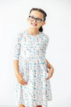 TWINKLE TOES 3/4 SLEEVE POCKET TWIRL DRESS