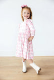 HEIRLOOM GARDEN 3/4 SLEEVE RUFFLE TWIRL DRESS
