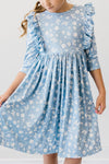 BLUEBELL 3/4 SLEEVE RUFFLE TWIRL DRESS